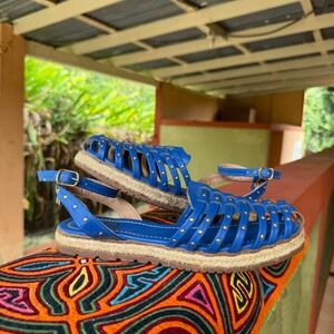 Bakers Blue Woven Espadrille Sandals‎ Leather Ankle Strap US 5 EUR 36 Brazil